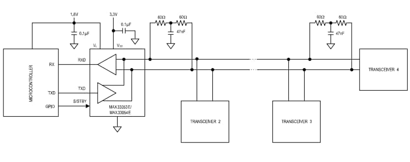 Applikations-Schaltungsdiagramm - Analog Devices / Maxim Integrated MAX33053E 2-MBit/s-CAN-Transceiver
